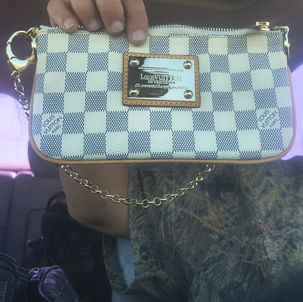 Louis Vuitton Blue and White Checkered Wristlet